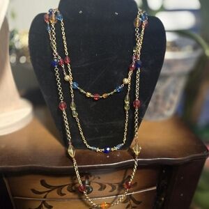 Modern 3 strand chain acrylic beaded filigree necklace